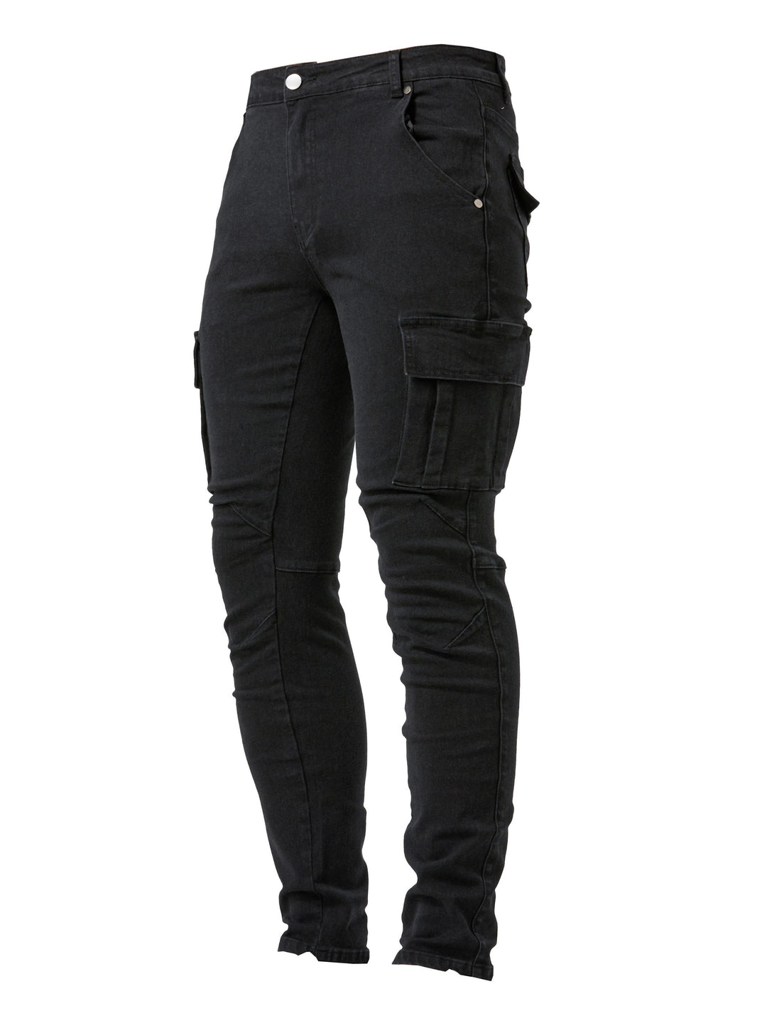 Men's Slim Fit Cargo Jeans Utility Pockets Tapered Leg