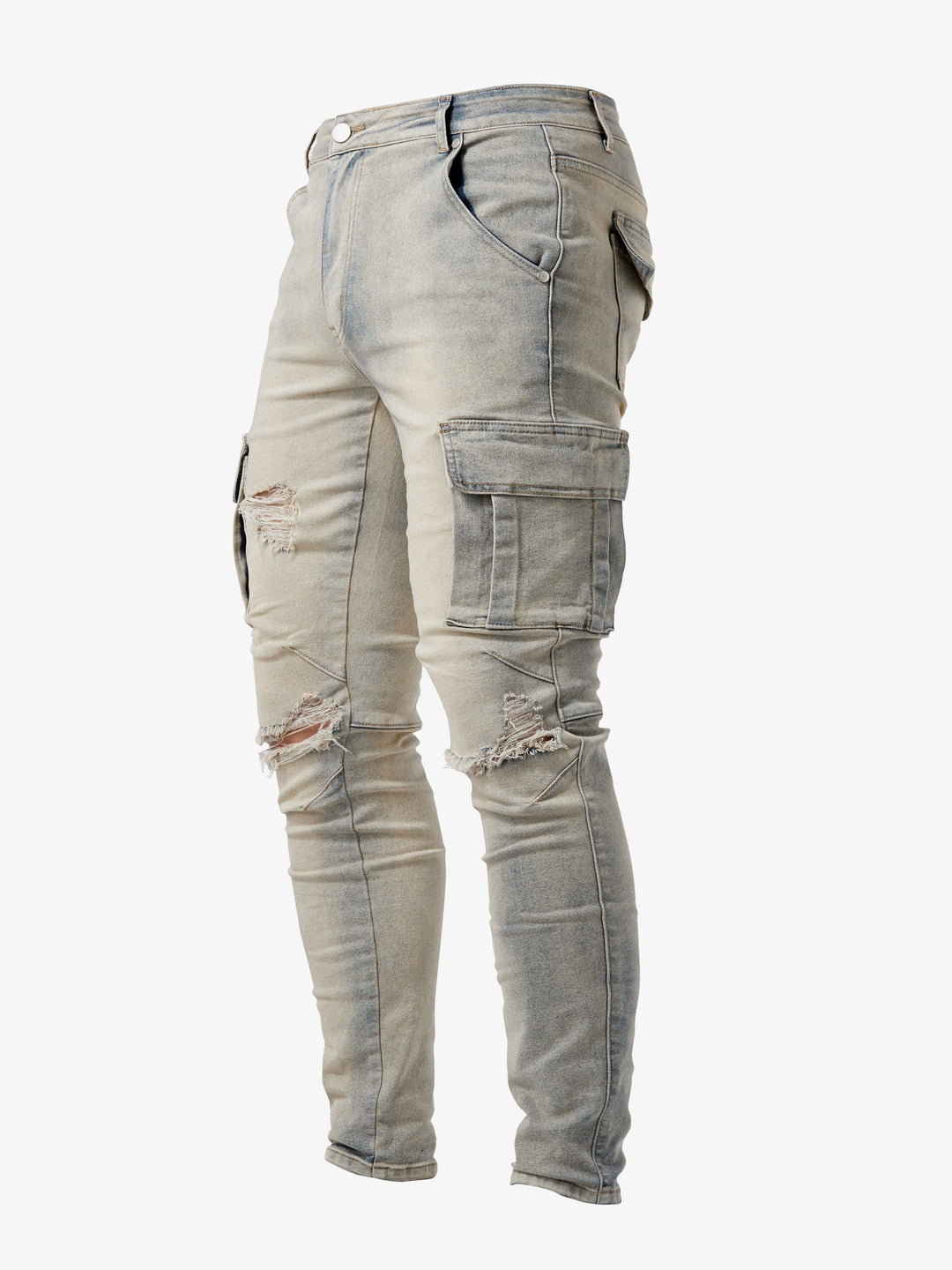Men's Slim Fit Cargo Jeans Utility Pockets Tapered Leg