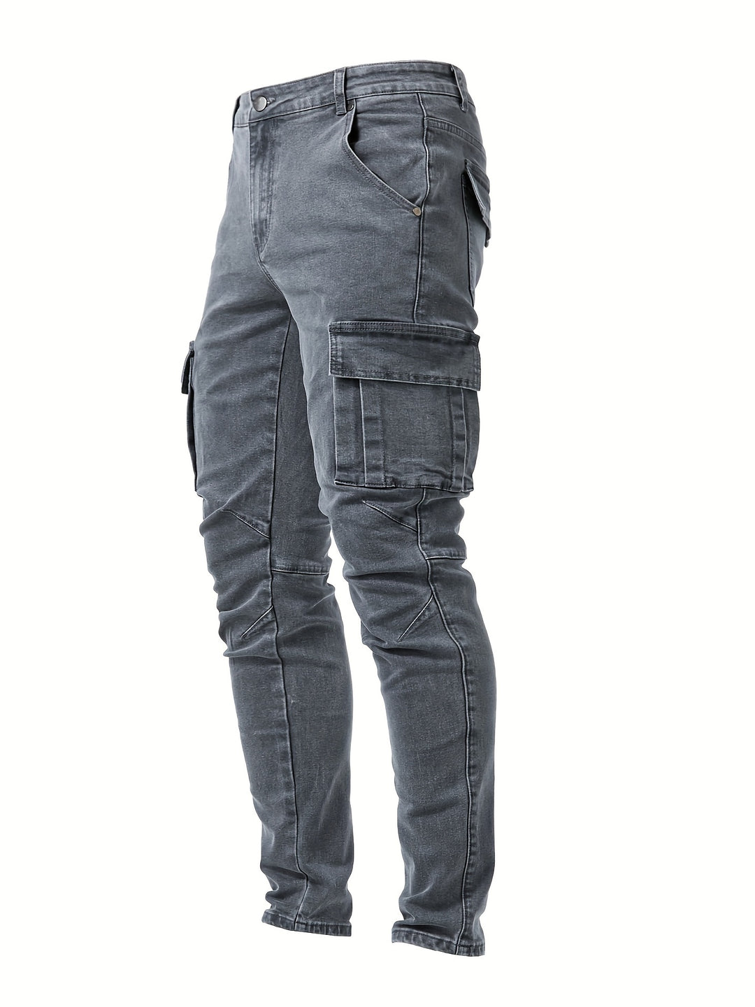 Men's Slim Fit Cargo Jeans Utility Pockets Tapered Leg