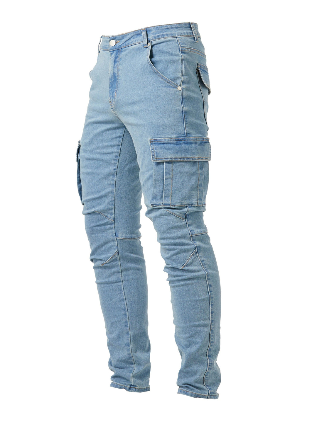 Men's Slim Fit Cargo Jeans Utility Pockets Tapered Leg
