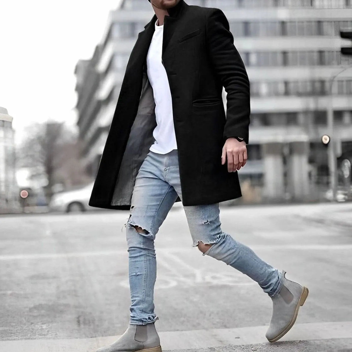 Men's Slim Fit Overcoat Stand Collar Mid-Thigh Winter Coat
