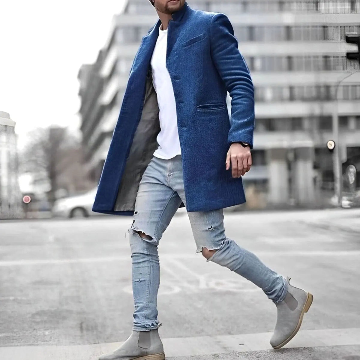 Men's Slim Fit Overcoat Stand Collar Mid-Thigh Winter Coat