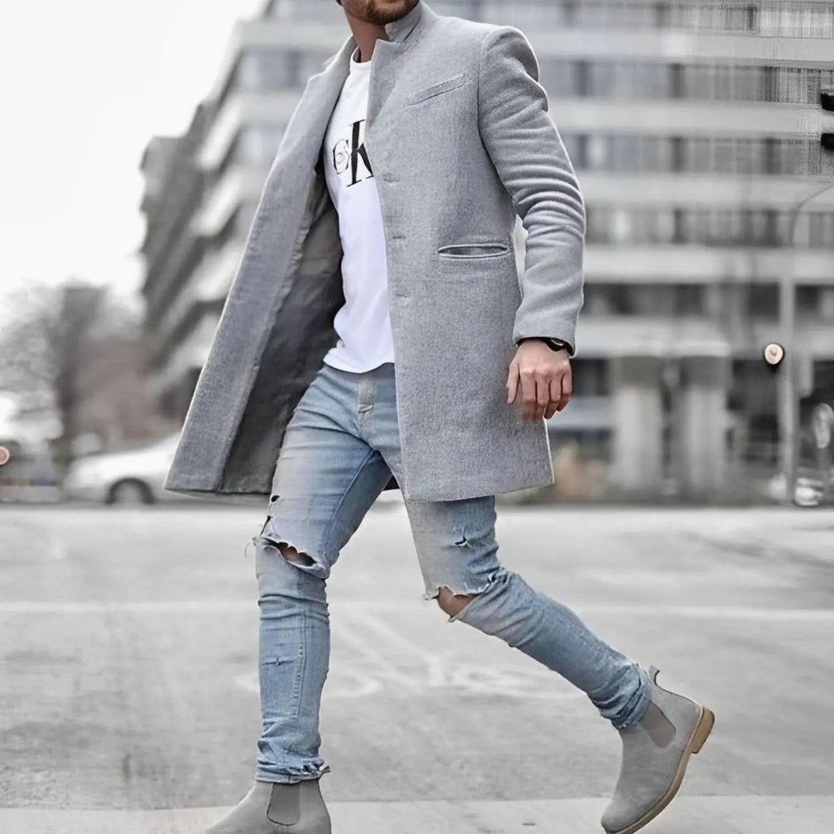 Men's Slim Fit Overcoat Stand Collar Mid-Thigh Winter Coat