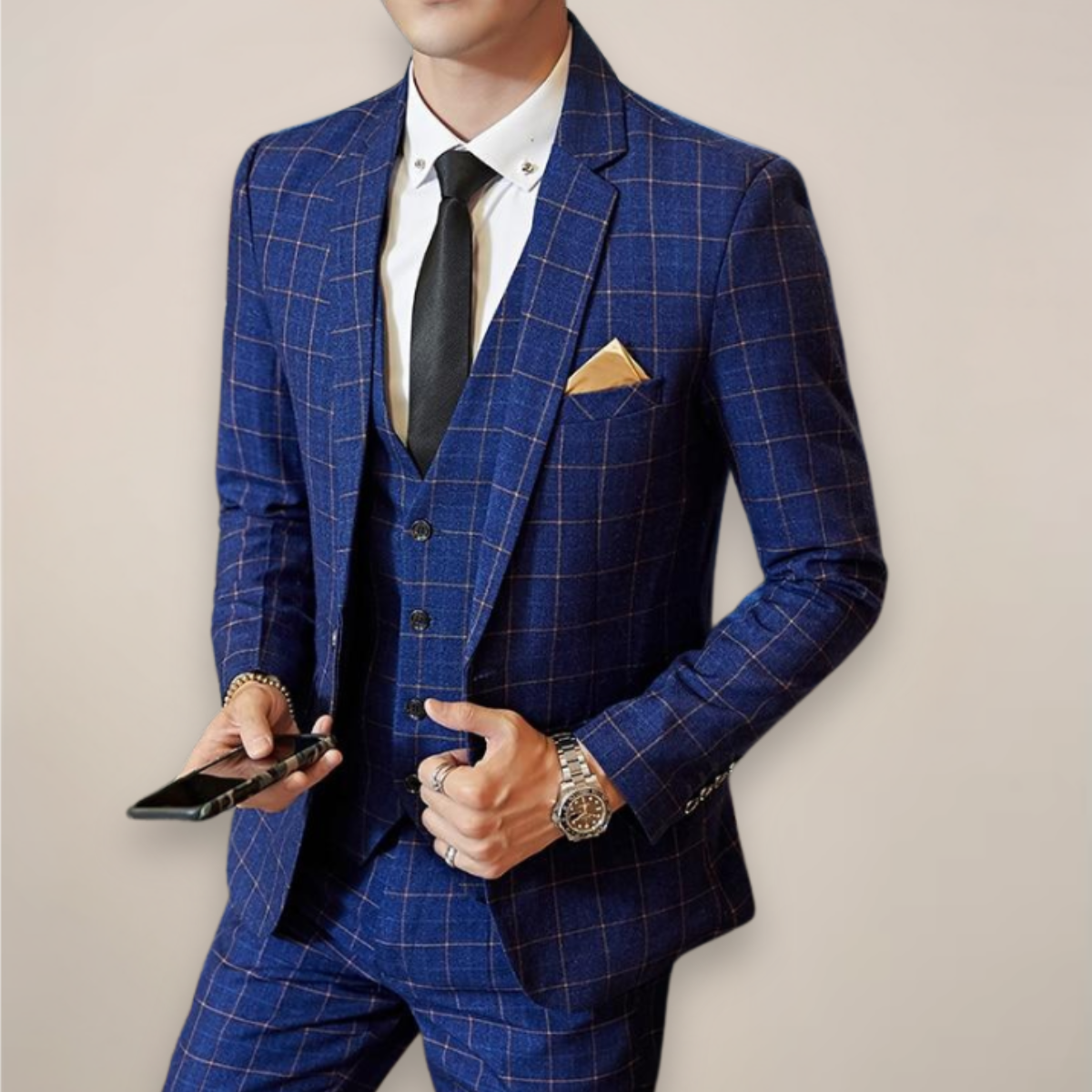 Men's Slim Fit Plaid Suit Set for Special Occasions