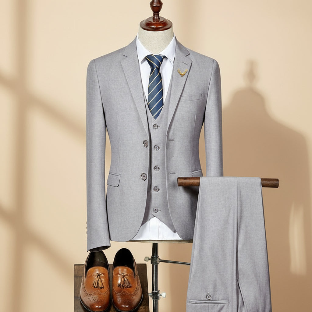 Men’s Slim Fit Three-Piece Suit - Ideal Attire for Weddings & Events