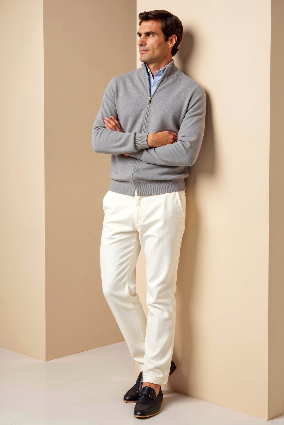 Men's Slim Fit Zip Jacket - Stylish Stand-Up Collar