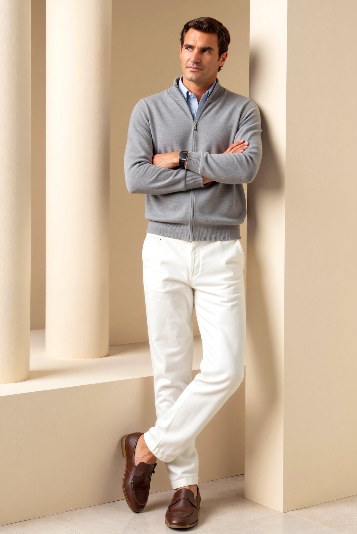 Men's Slim Fit Zip Jacket - Stylish Stand-Up Collar