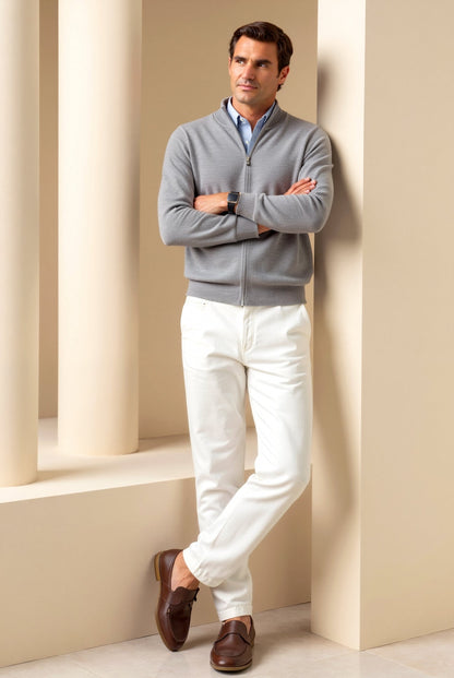 Men's Slim Fit Zip Jacket - Stylish Stand-Up Collar