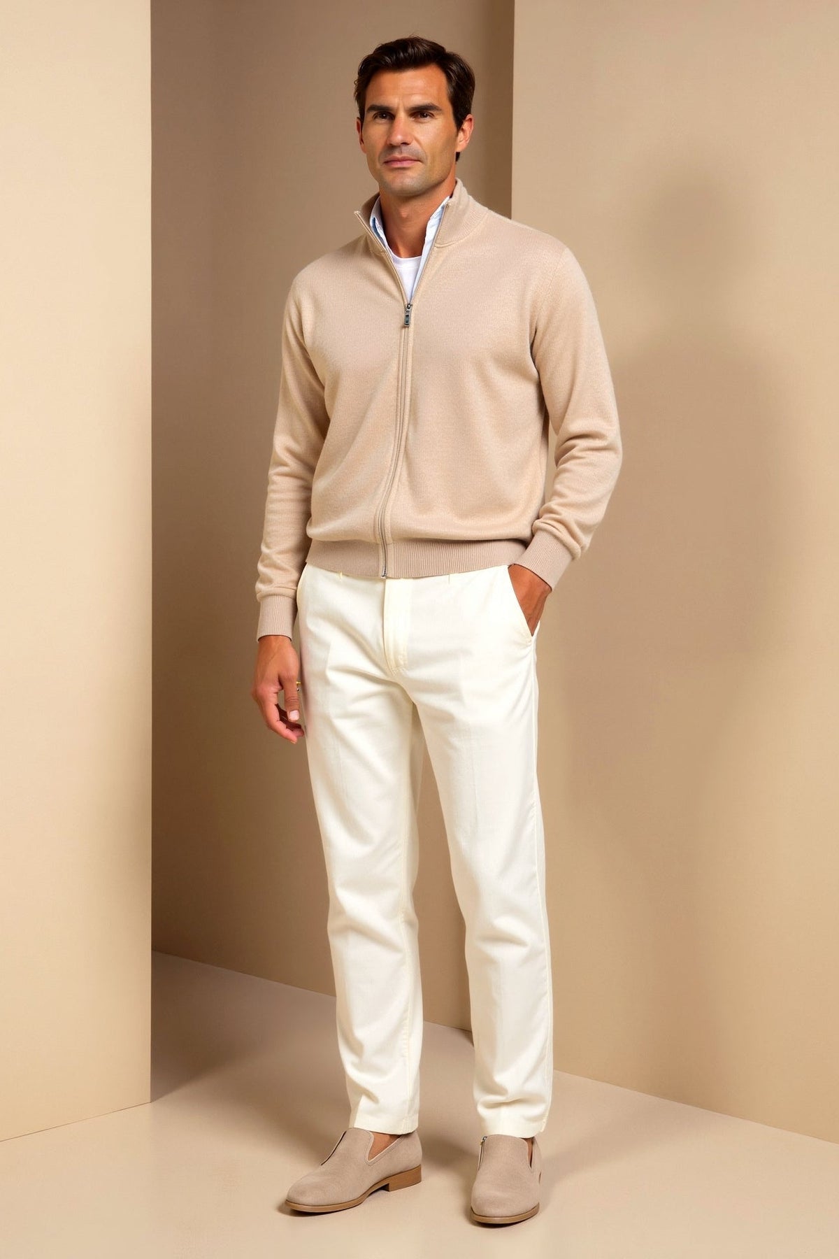 Men's Slim Fit Zip Jacket - Stylish Stand-Up Collar
