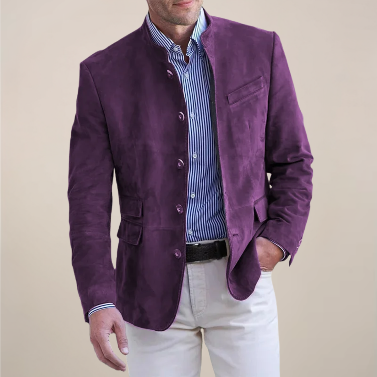 Men’s Stand Collar Blazer – Stylish Layer for Work or Events