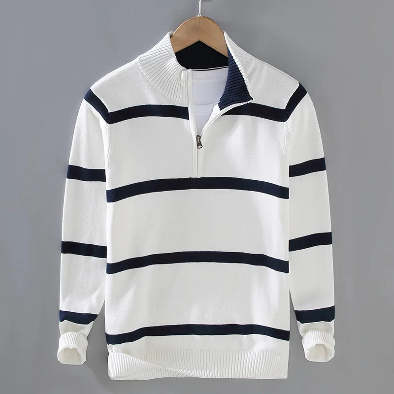 Men's Striped Sweater | Half-Zip Collar & Breathable Comfort