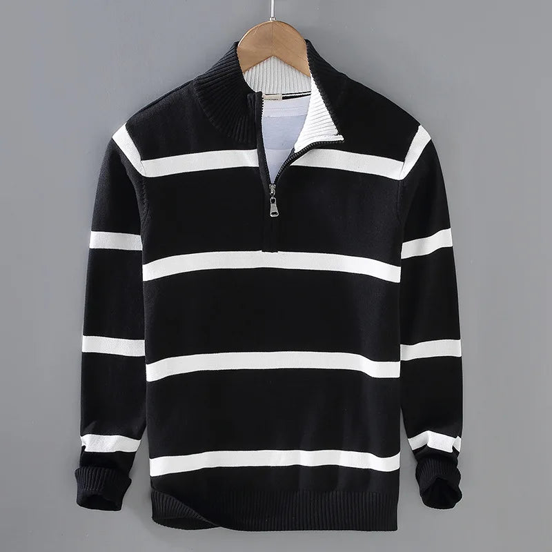 Men's Striped Sweater | Half-Zip Collar & Breathable Comfort