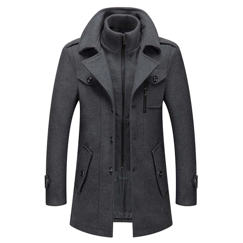 Men's Stylish Layered Long Jacket with Zip-In Insert