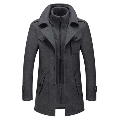 Men's Stylish Layered Long Jacket with Zip-In Insert