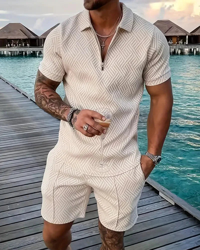 Men's Summer Tracksuit | Zip Collar & Matching Shorts