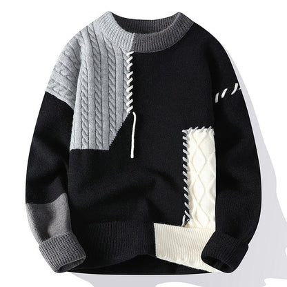 Men's Sweater Cable Knit Pocket Panel Relaxed with Whipstitch Seams