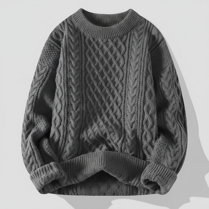 Men's Sweater Ribbed Crew Neckline Diamond Lattice with Stretch Knit