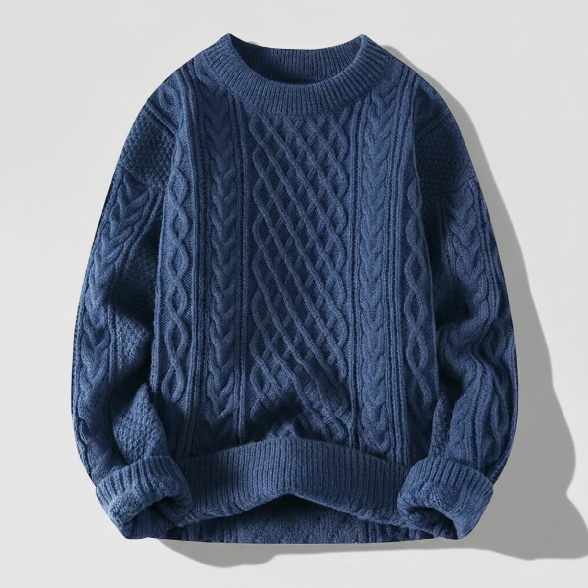 Men's Sweater Ribbed Crew Neckline Diamond Lattice with Stretch Knit