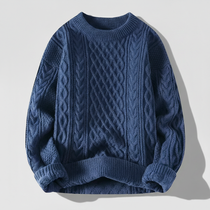 Men's Sweater Ribbed Crew Neckline Diamond Lattice with Stretch Knit