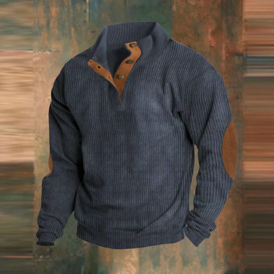 Men's Sweater | Ribbed Knit & Button Collar