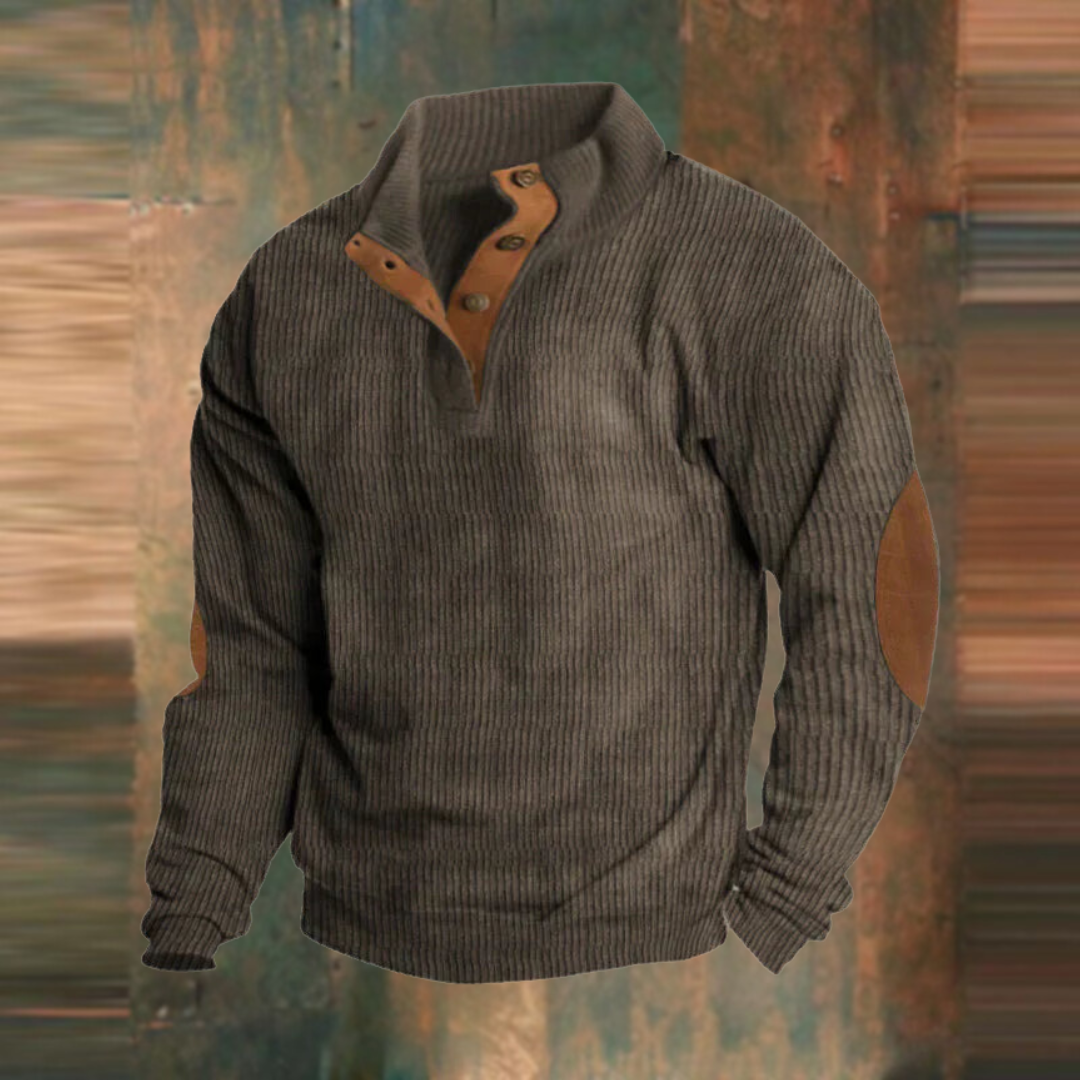 Men's Sweater | Ribbed Knit & Button Collar