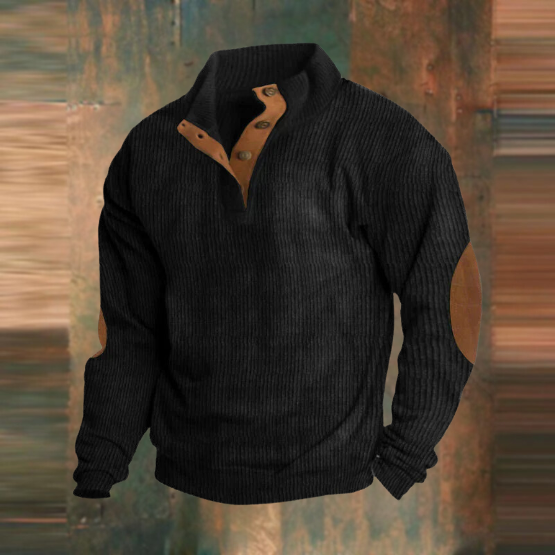 Men's Sweater | Ribbed Knit & Button Collar