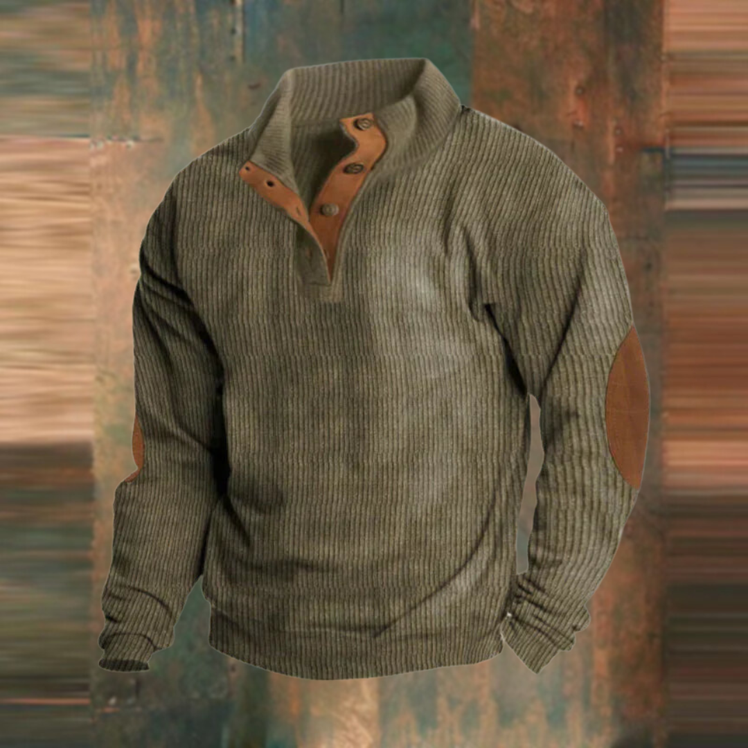 Men's Sweater | Ribbed Knit & Button Collar