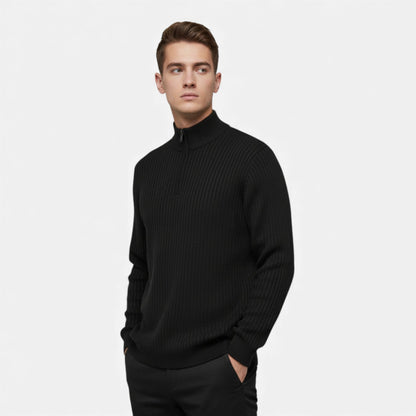 Men's Sweater Zip Up Knit Minimalist Design Stretch with Ribbed Hem
