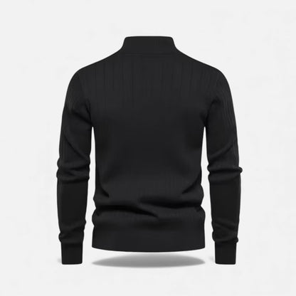 Men's Sweater Zip Up Knit Minimalist Design Stretch with Ribbed Hem