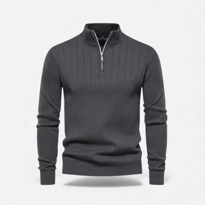 Men's Sweater Zip Up Knit Minimalist Design Stretch with Ribbed Hem