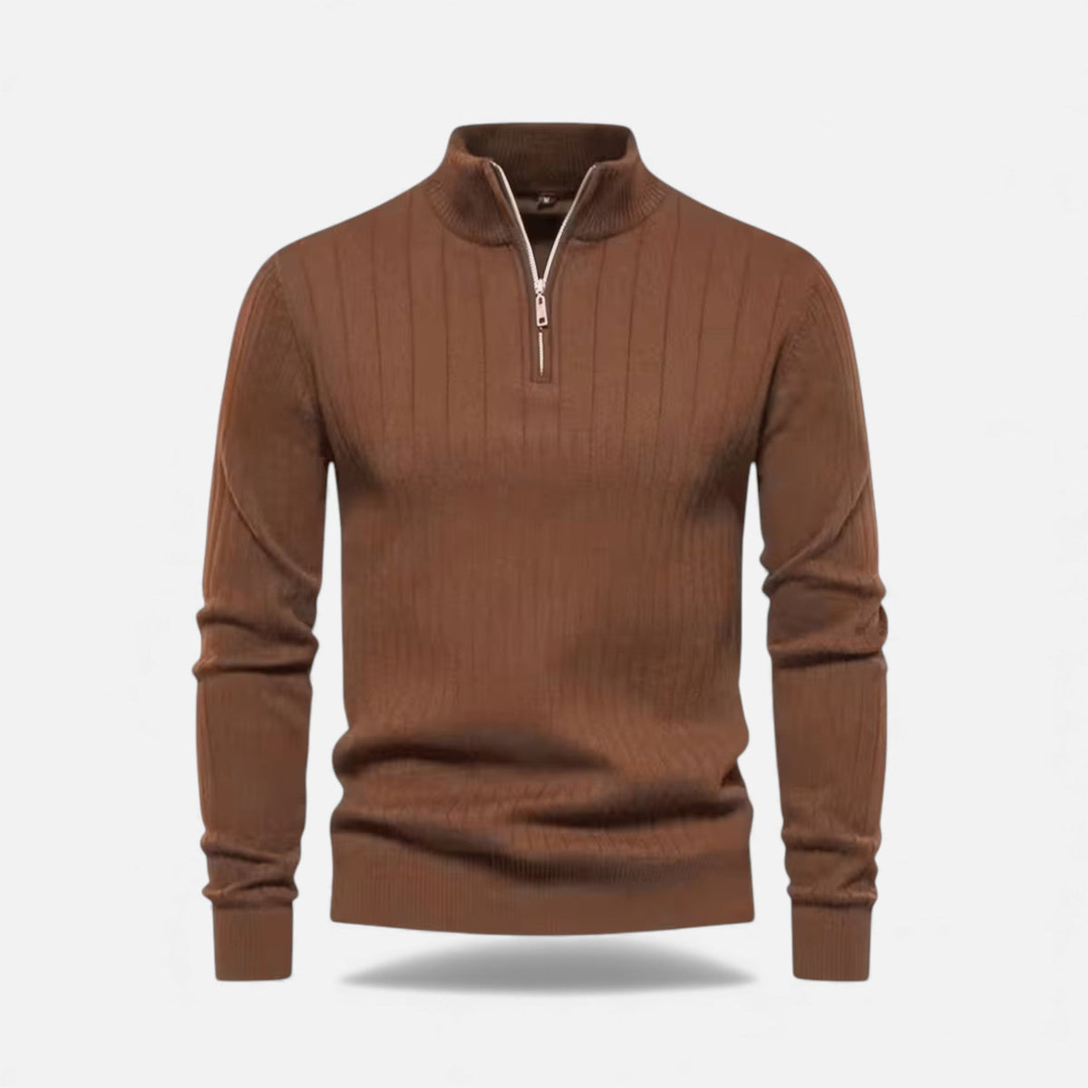 Men's Sweater Zip Up Knit Minimalist Design Stretch with Ribbed Hem
