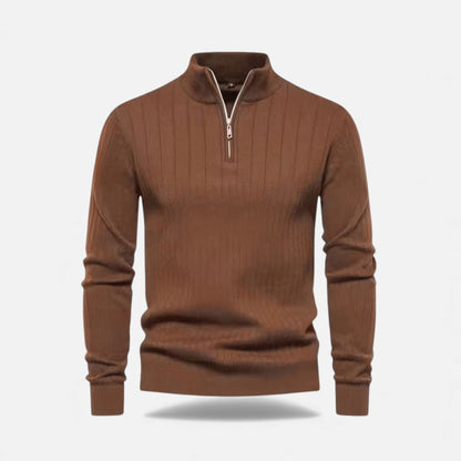 Men's Sweater Zip Up Knit Minimalist Design Stretch with Ribbed Hem