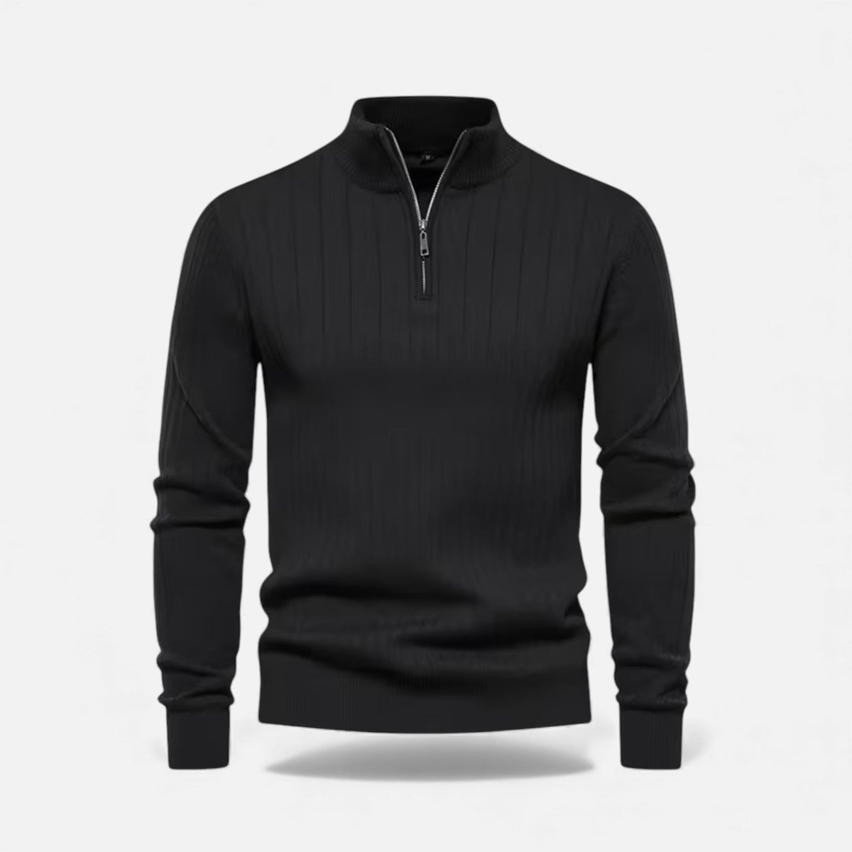 Men's Sweater Zip Up Knit Minimalist Design Stretch with Ribbed Hem