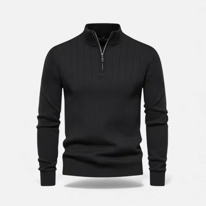 Men's Sweater Zip Up Knit Minimalist Design Stretch with Ribbed Hem