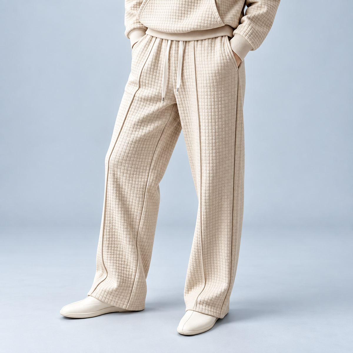 Men's Sweatpants Waffle Knit Baggy Fit Straight Leg with Deep Pockets