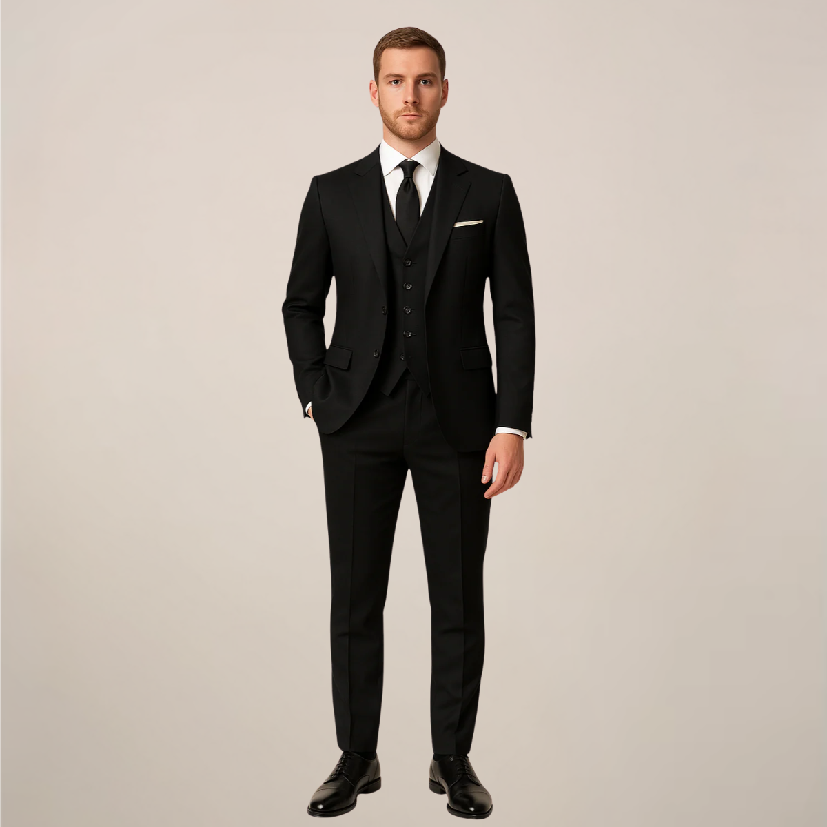 Men's Three-Piece Dinner Suit - Stylish Contrast Lapel
