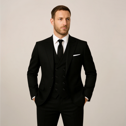 Men's Three-Piece Dinner Suit - Stylish Contrast Lapel