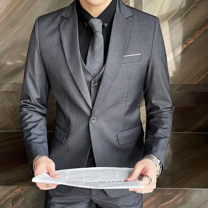 Men's Three-Piece Slim Fit Suit - Ideal for Business Events