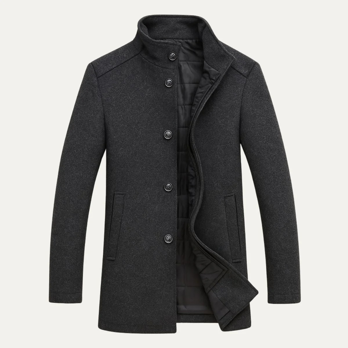 Men's Trench Coat Slim Fit Long Line Button Front with Side Pockets