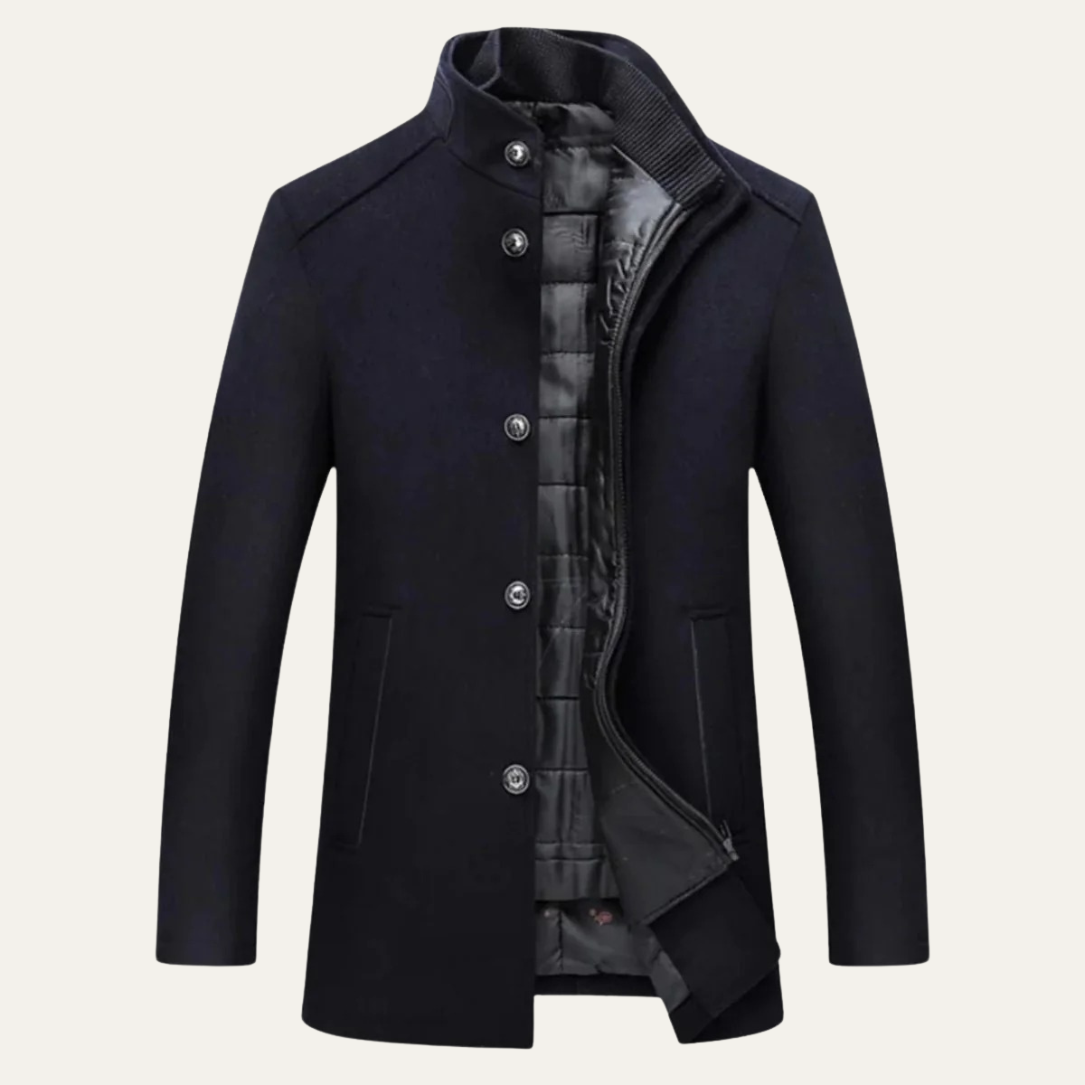 Men's Trench Coat Slim Fit Long Line Button Front with Side Pockets