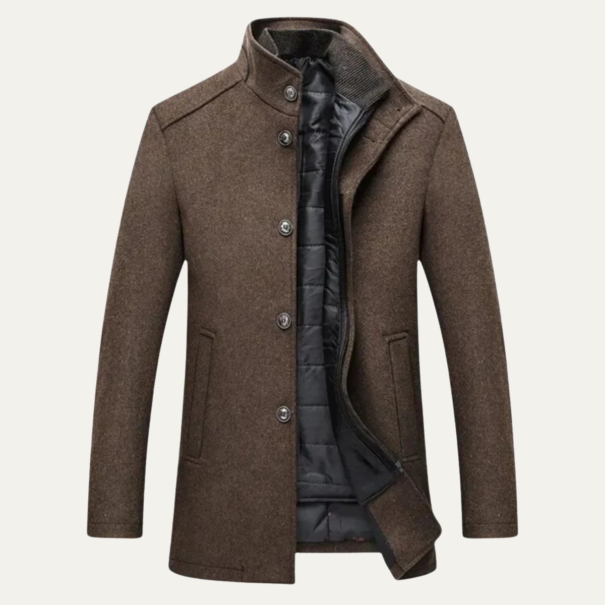 Men's Trench Coat Slim Fit Long Line Button Front with Side Pockets