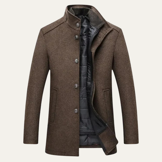 Men's Trench Coat Slim Fit Long Line Button Front with Side Pockets