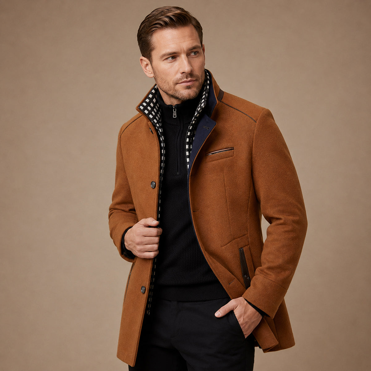 Men's Trench Coat | Stand Collar & Tailored Fit