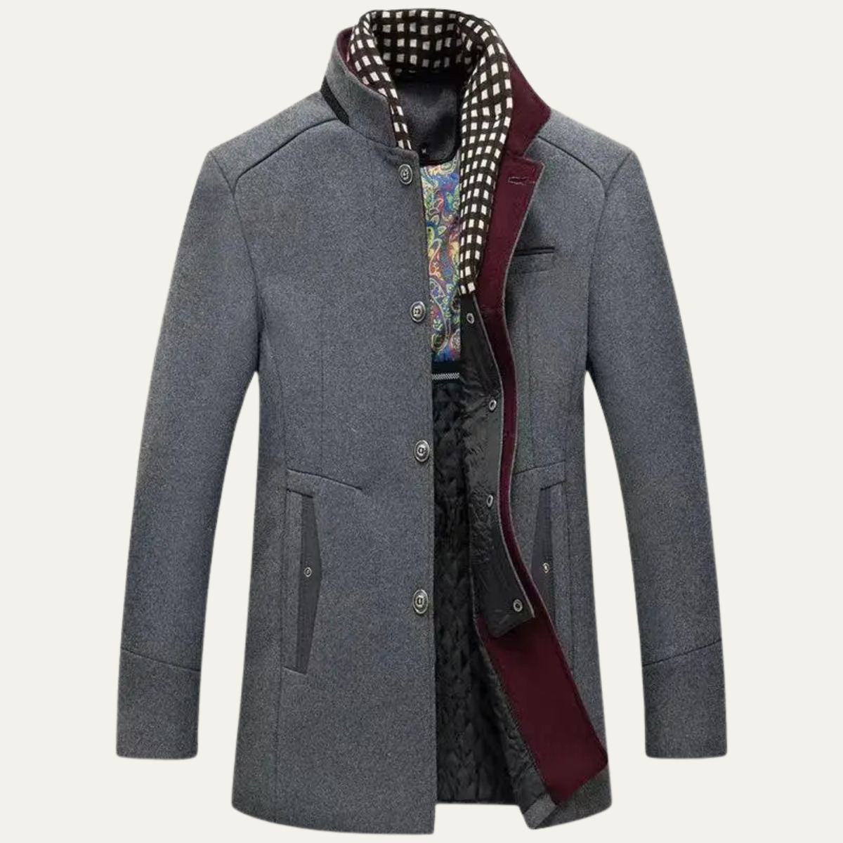 Men's Trench Coat | Stand Collar & Tailored Fit