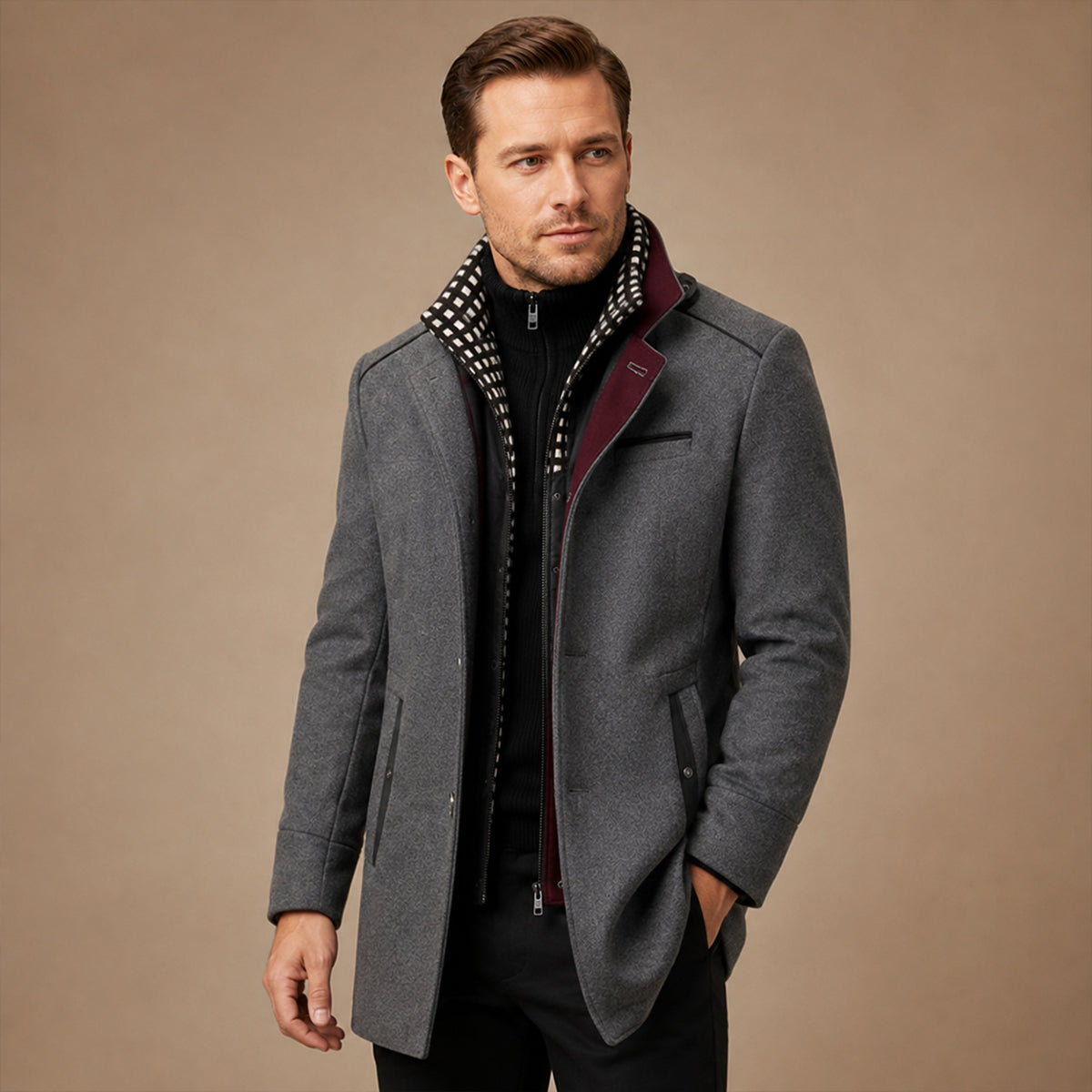 Men's Trench Coat | Stand Collar & Tailored Fit