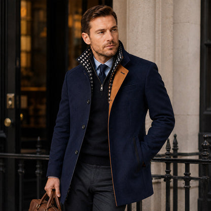 Men's Trench Coat | Stand Collar & Tailored Fit