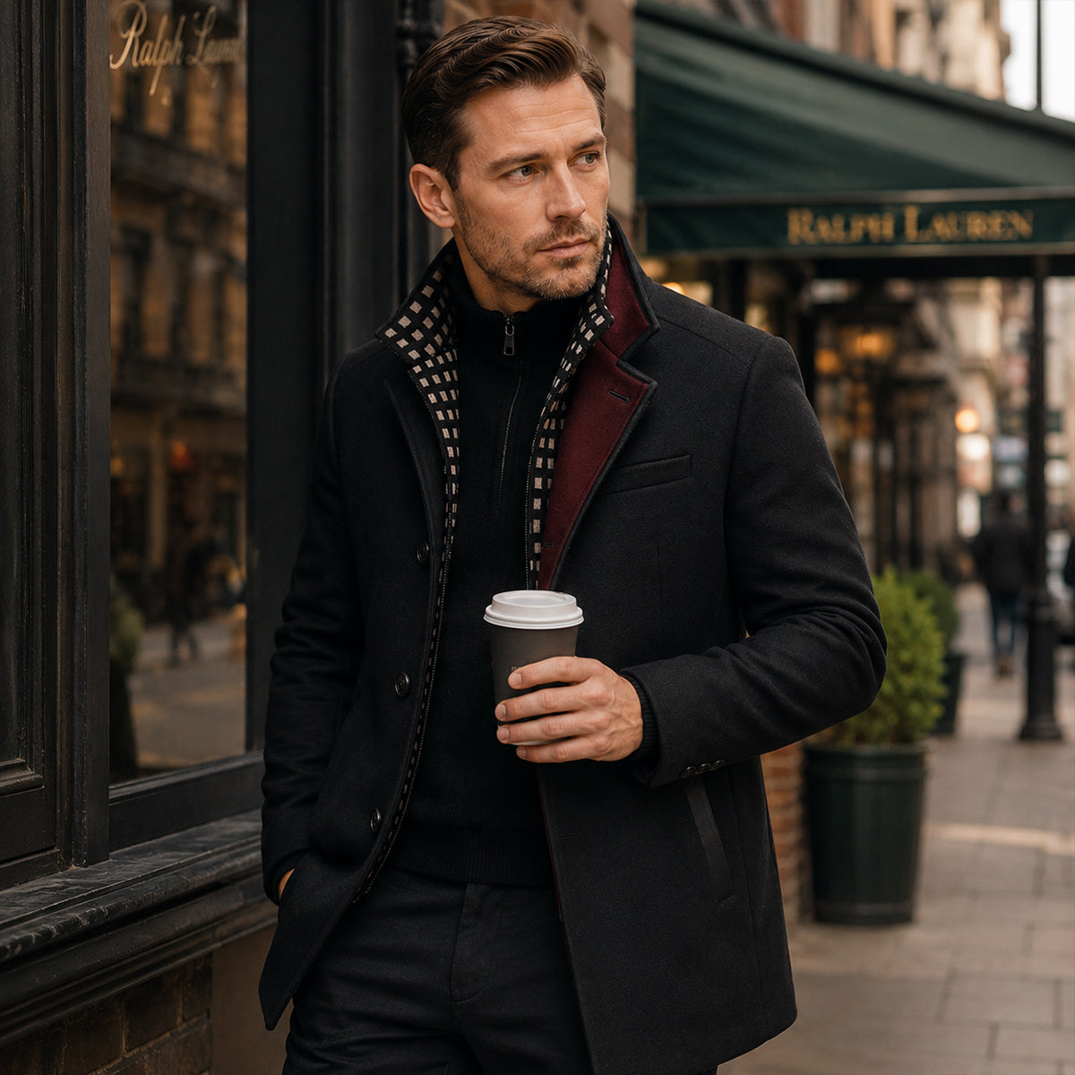 Men's Trench Coat | Stand Collar & Tailored Fit