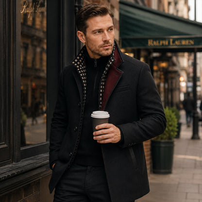 Men's Trench Coat | Stand Collar & Tailored Fit