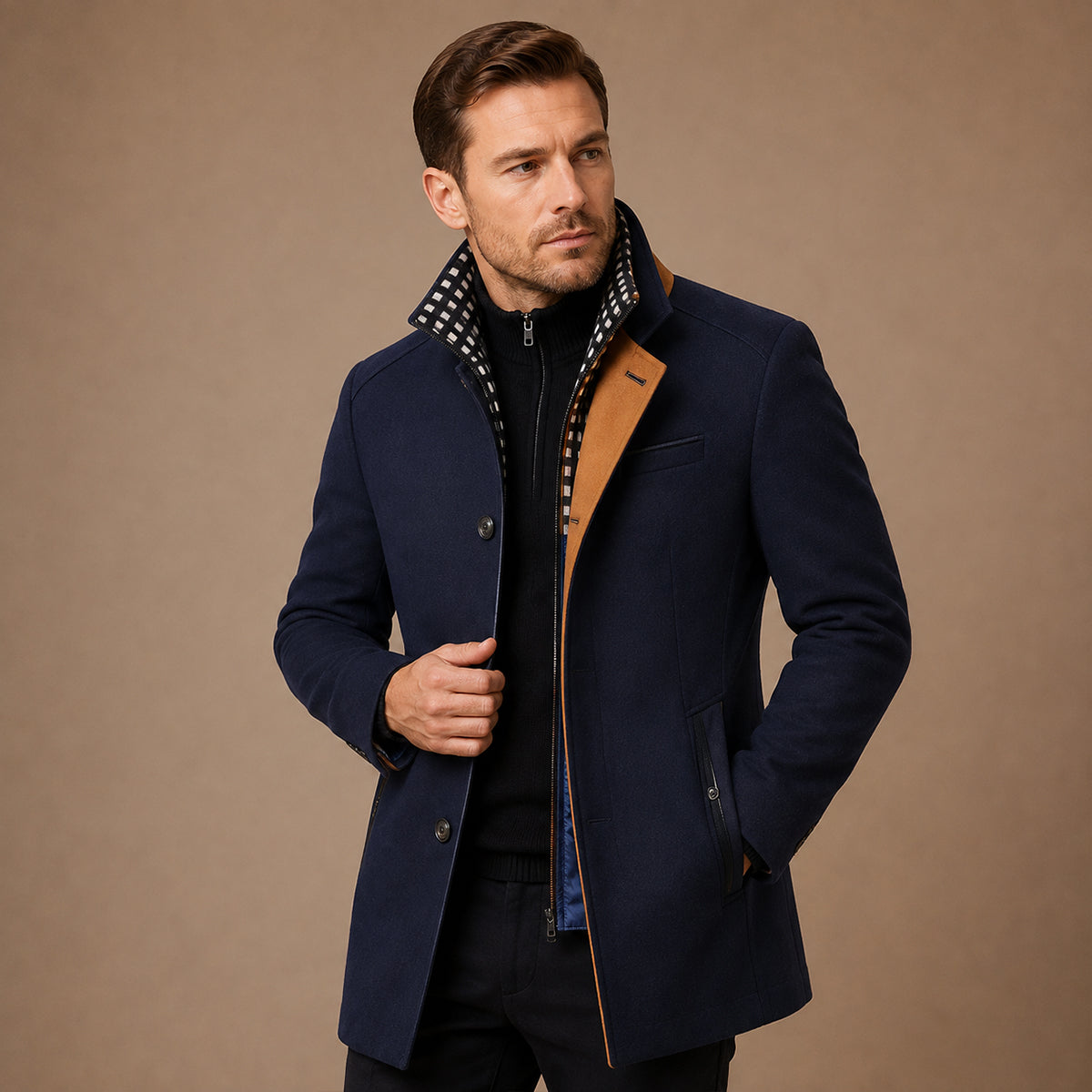 Men's Trench Coat | Stand Collar & Tailored Fit