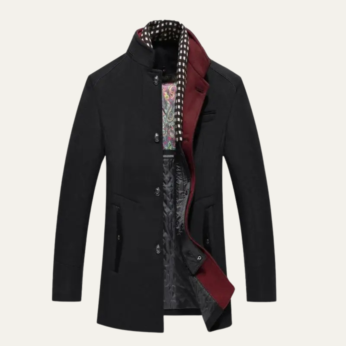 Men's Trench Coat | Stand Collar & Tailored Fit